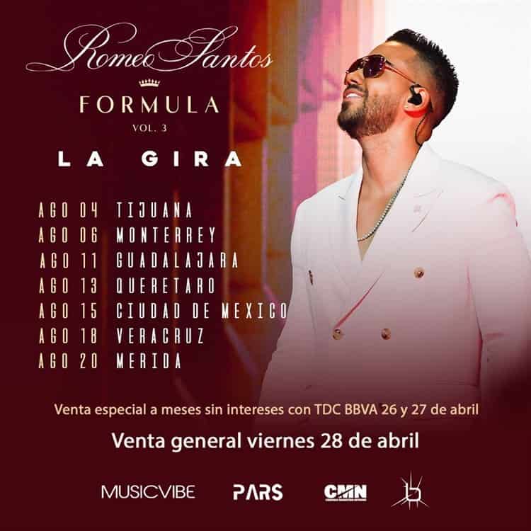 ¡Regresa a Veracruz! Romeo Santos vuelve en agosto con ‘Formula Vol 3. La gira’