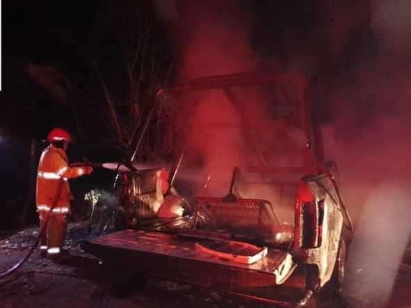 Se calcina patrulla de la SSP en incendio en El Bayo, Alvarado