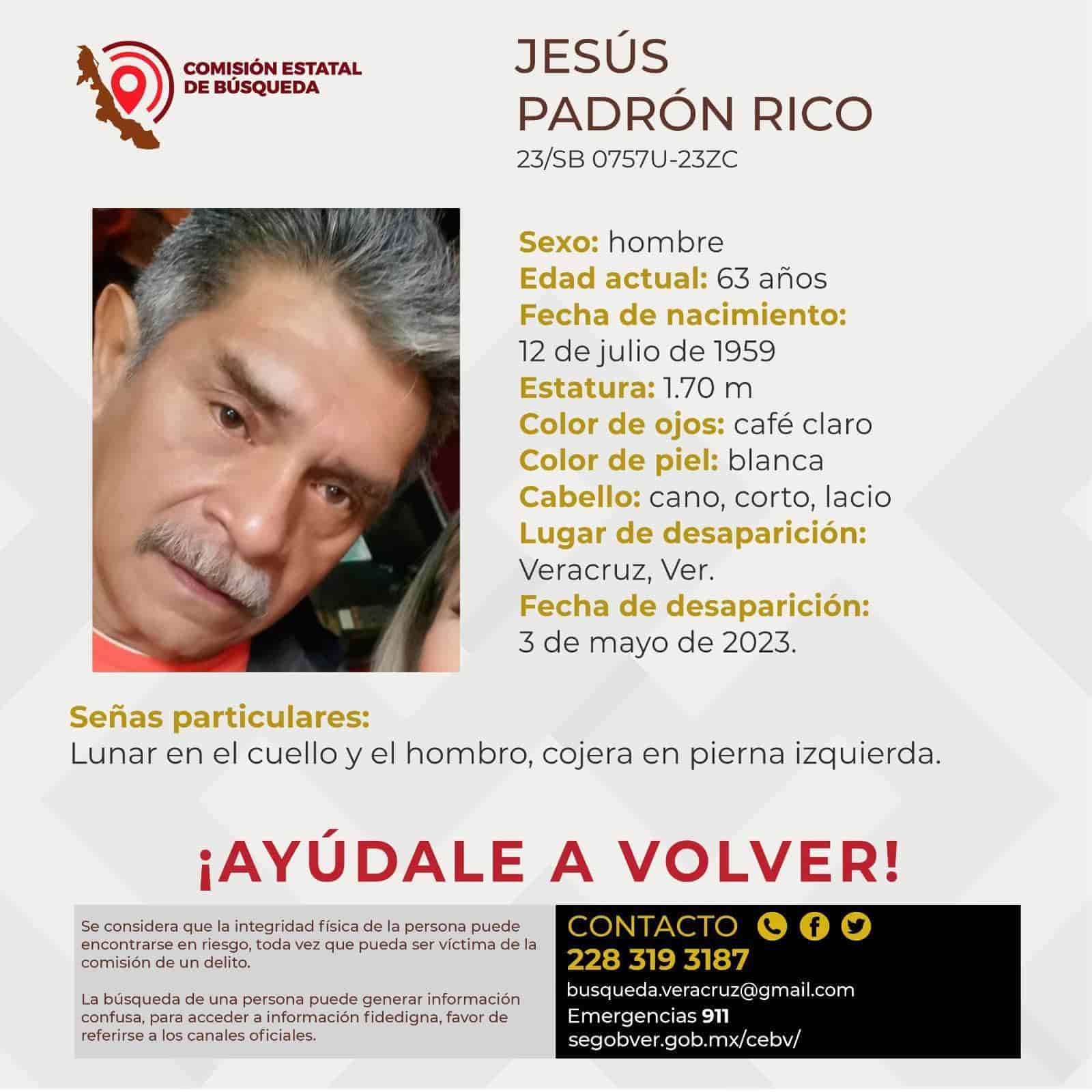 Buscan a don Jesús Padrón Rico, desapareció en Veracruz
