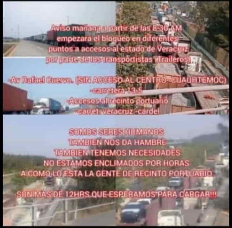 Transportistas bloquearían este martes los accesos al puerto de Veracruz