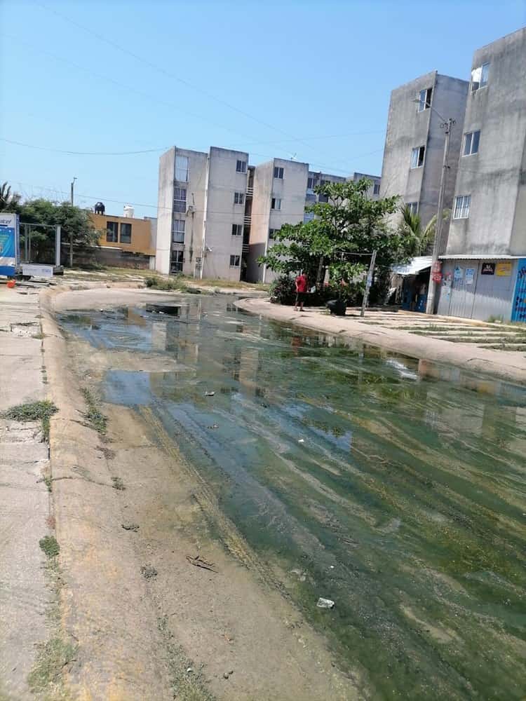 Calles invadidas por aguas negras en Santa Martha; esperan intervención de autoridades