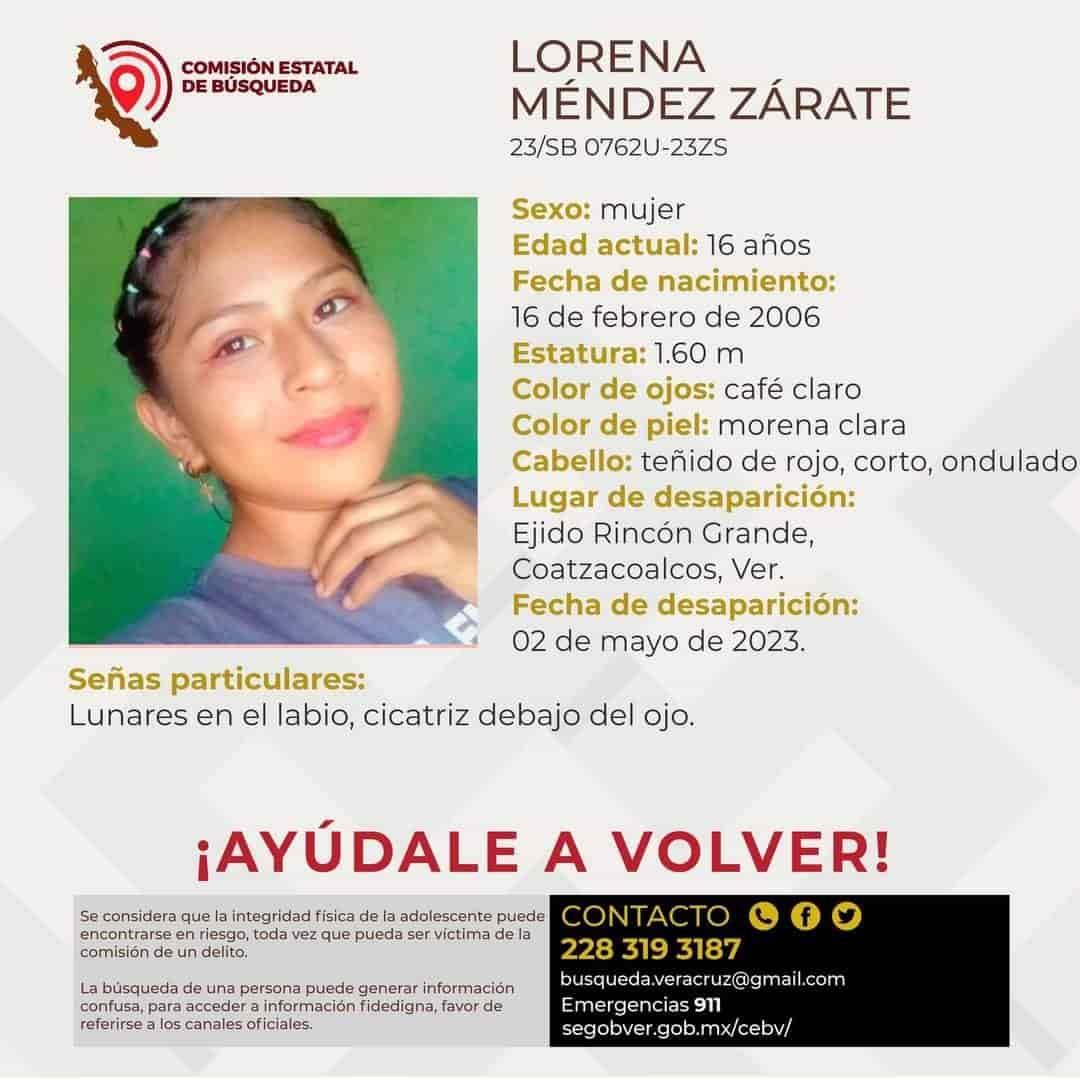 Lorena Méndez, desapareció el 02 de mayo en el ejido Rincón Grande