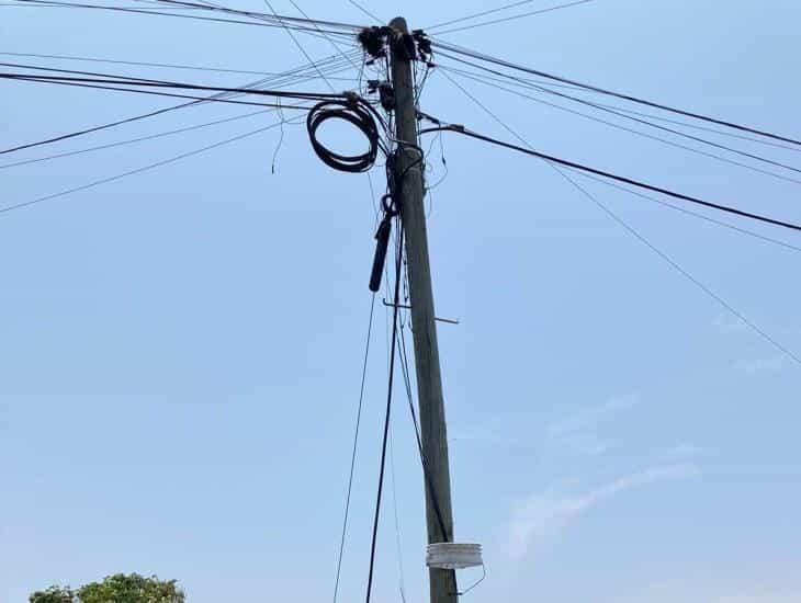 ¡Entre telarañas! Peligro por cables en postes dañados en el Coyol