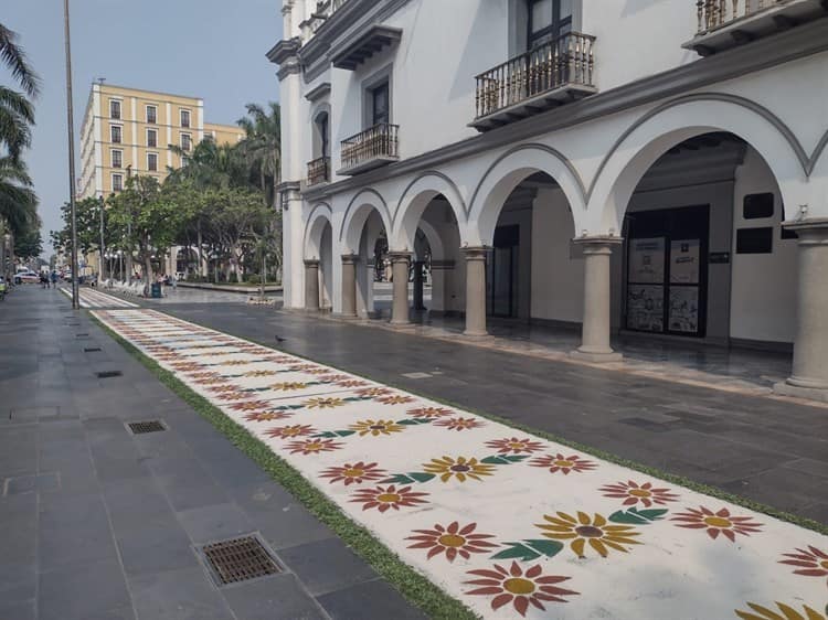 Realizan exhibición de tapetes monumentales de aserrín en Veracruz (+Video)