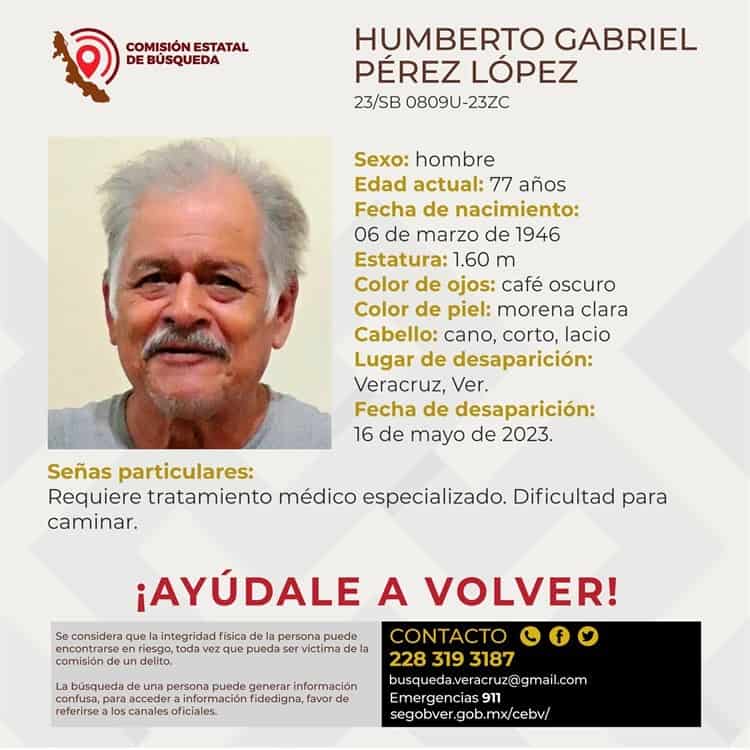 Desaparece Humberto Gabriel de 77 años en calles de Veracruz