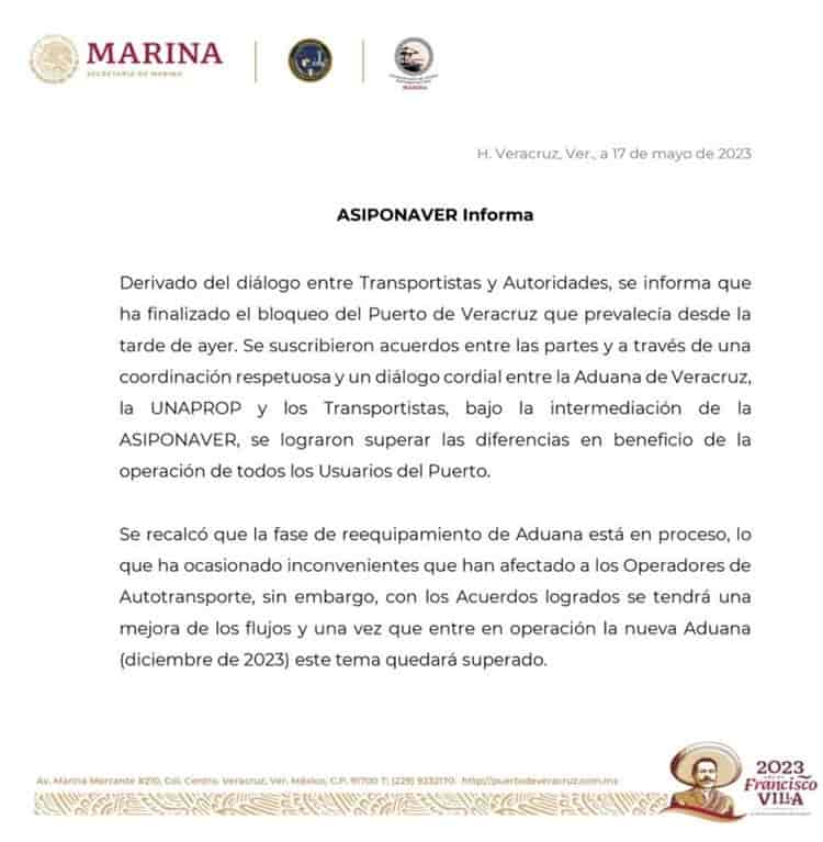 Liberan transportistas bloqueo en la zona portuaria y Asipona retira las denuncias