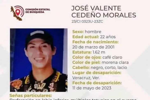 Cumple José Valente 8 días desaparecido en Veracruz
