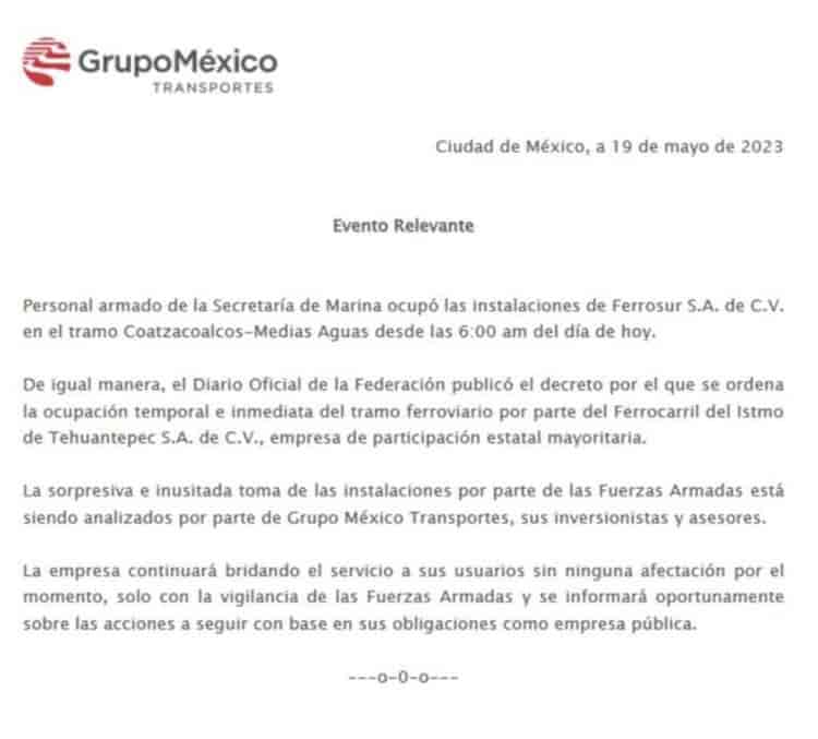 Adán Augusto asegura que no se expropia nada; toma de Ferrosur es temporal