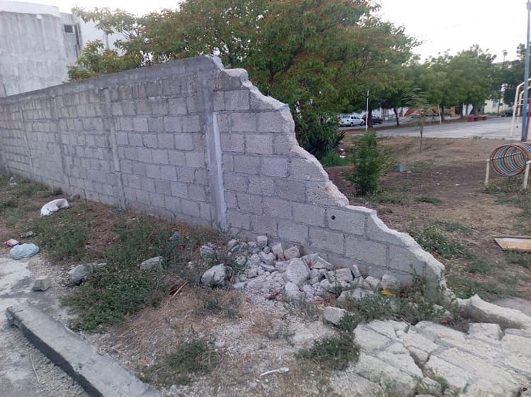 Peligro por bardas caídas cerca de un parque en Lagos de Puente Moreno