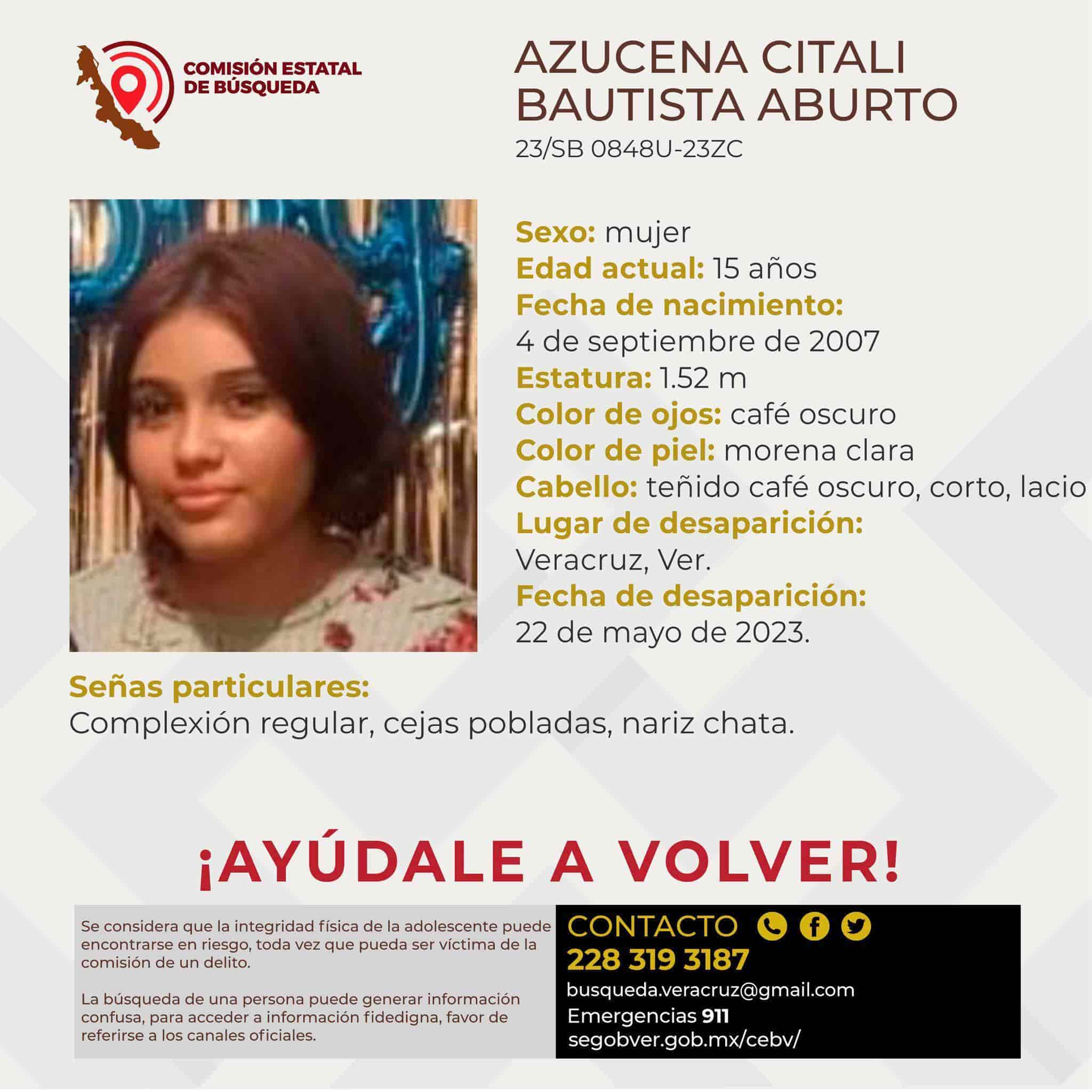 Buscan a Azucena Citali Bautista, menor desaparecida en Veracruz