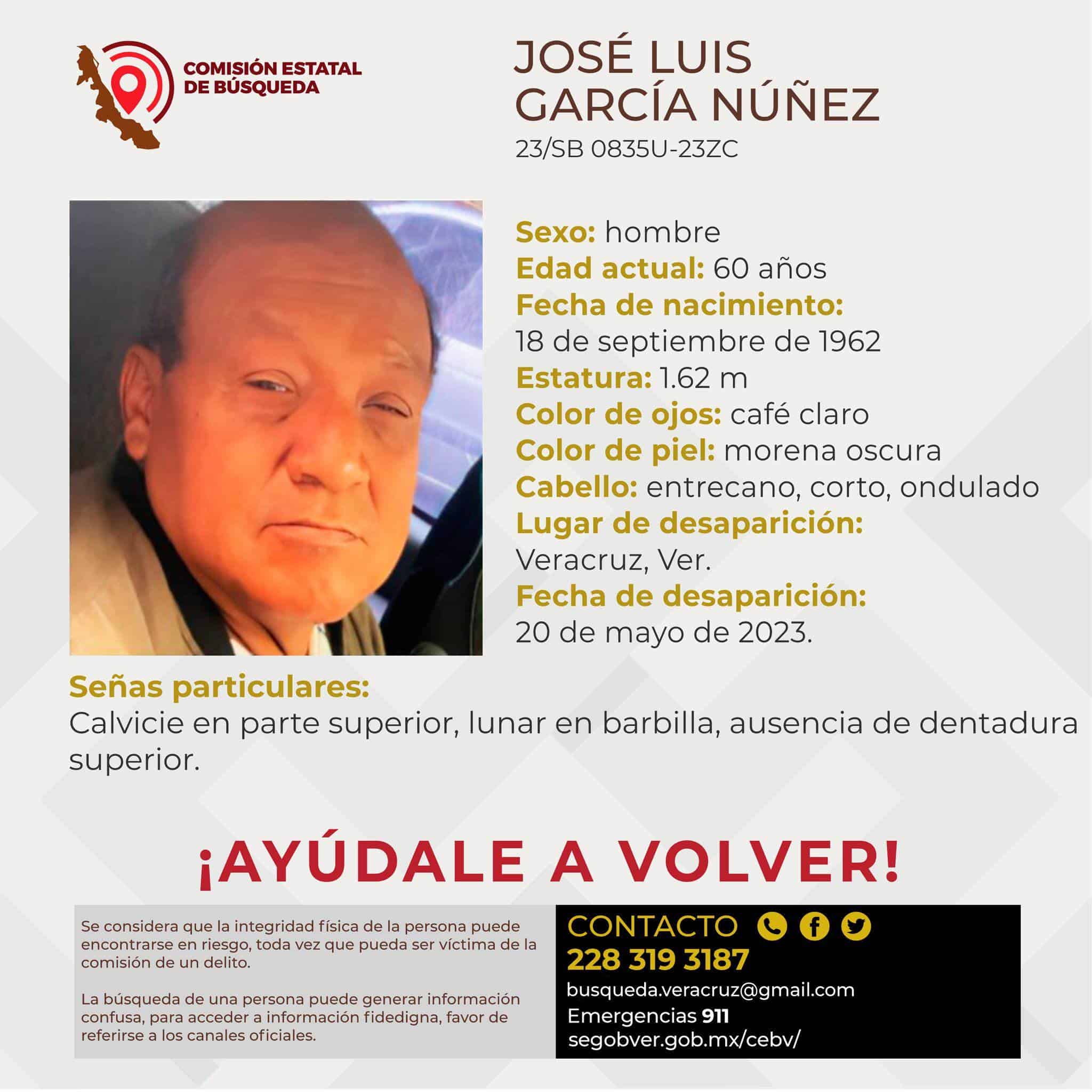 Desaparece persona de la tercera edad en Veracruz; piden el apoyo para localizarlo