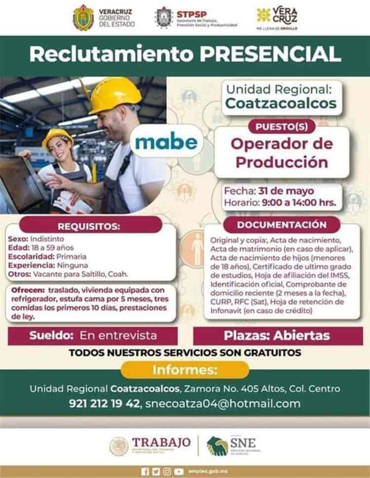 ¿Buscas empleo? MABE da inicio a su reclutamiento en Veracruz