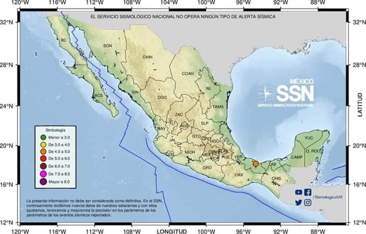 Tiembla en Oteapan; sismo de 4 grados se registró en la madrugada del lunes