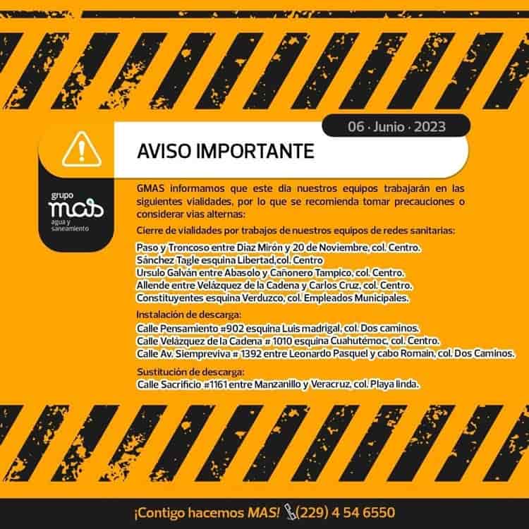 Estas son las calles en Veracruz cerradas a la circulación por trabajos de Grupo MAS