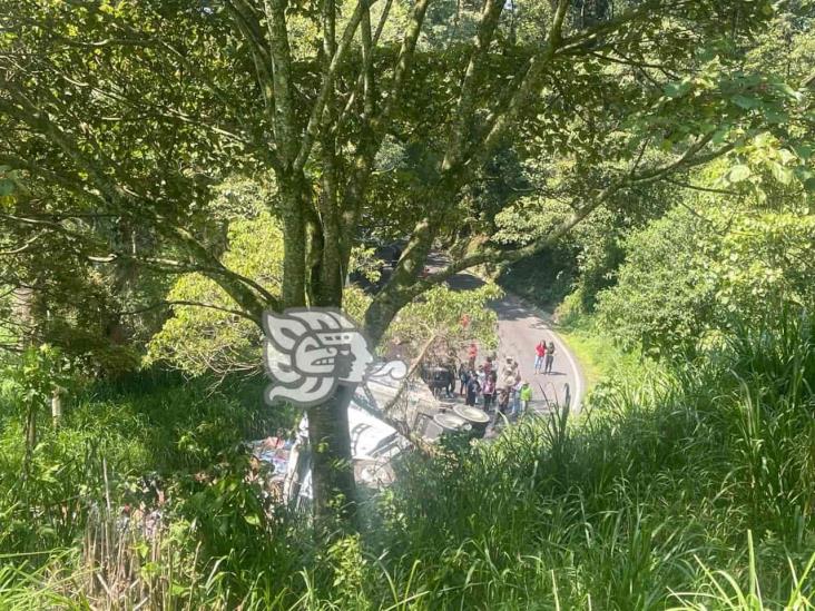 Tráiler volcó sobre la carretera Fortín-Huatusco; se llevan todos los abarrotes