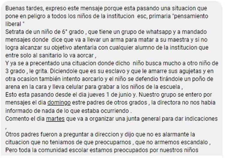 Alumno advierte atentar contra maestra y compañeros en primaria de Coatzacoalcos; ¡impera la angustia!