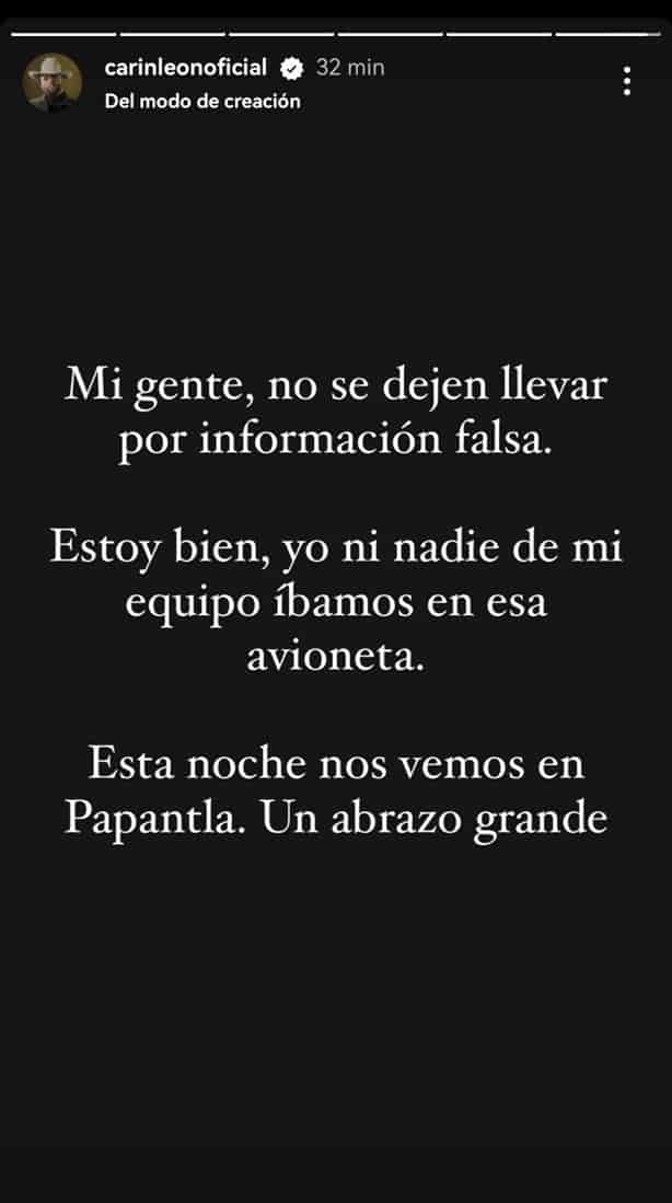 Carín León desmiente haber estado en la avioneta que aterrizó de emergencia en Tuxpan