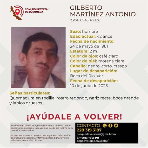 Buscan a Gilberto, desapareció en el municipio de Boca del Río