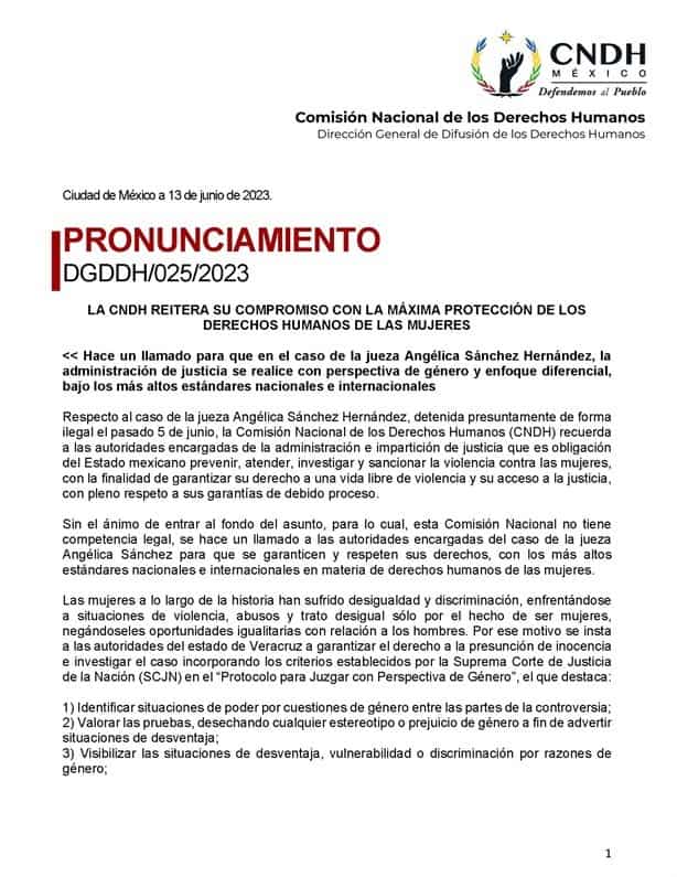 Exige CNDH respetar derechos de jueza de Veracruz detenida