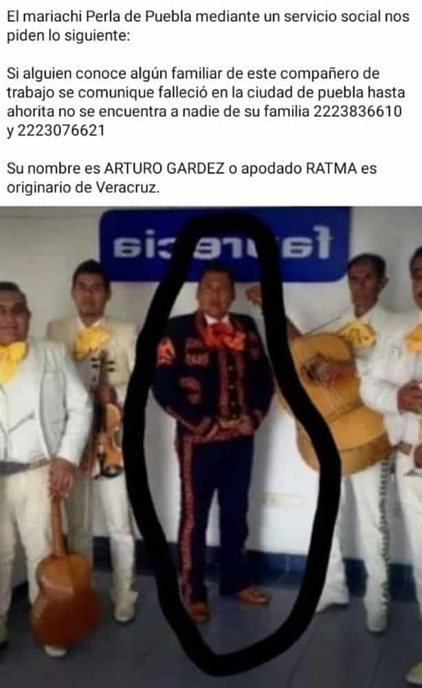 Buscan en Veracruz a familiares de integrante de mariachi fallecido en Puebla