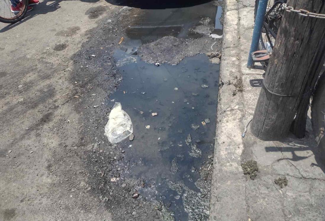 Reportan fuga de aguas negras en zona de mercados de Veracruz