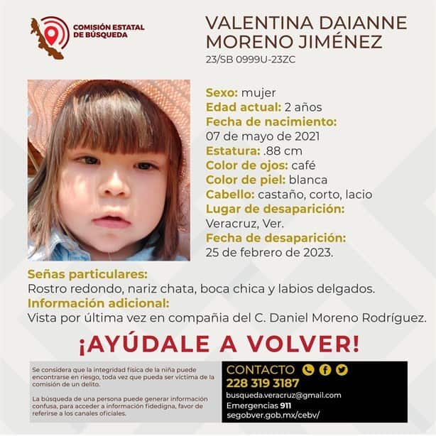 Continúa la búsqueda de Valentina, tiene 2 años desapareció en Veracruz