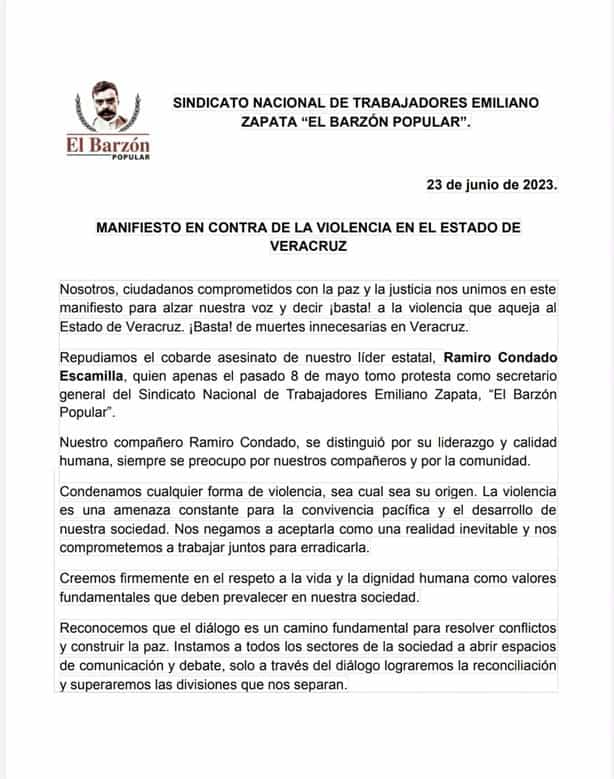 Barzón Popular da por muerto a Ramiro Condado y  exige al gobierno de Veracruz alto a la violencia