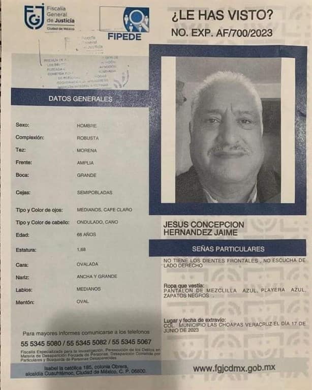 Reportan desaparición de sexagenario en el municipio de Las Choapas