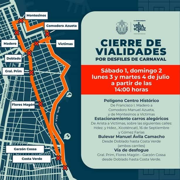 Estos son los cierres viales por Carnaval de Veracruz 2023 este sábado 1 de julio