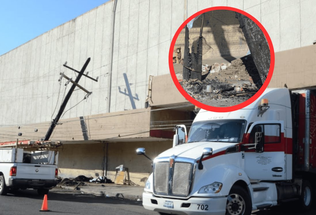 Tráiler derriba cables de luz de un poste en mal estado en el centro de Veracruz | VIDEO