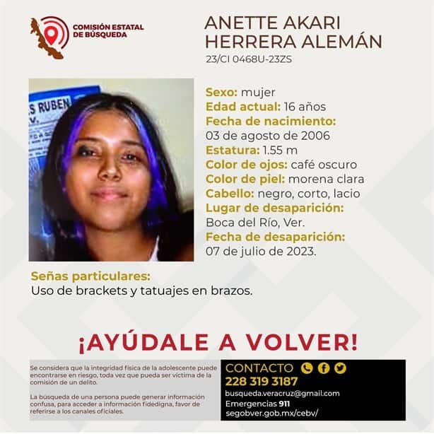 Buscan a Anette Akari de 16 años, desapareció en Boca del Río