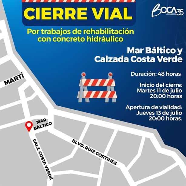 Cerrarán estas calles de Boca del Río durante 48 horas por obras