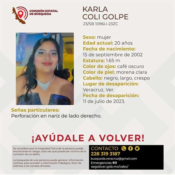 Karla Coli lleva dos días desaparecida en la ciudad de Veracruz