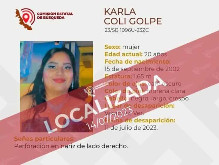 Hallan con vida a Karla Coli, joven desaparecida en la ciudad de Veracruz