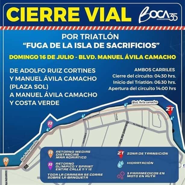 Habrá cierres viales en Boca del Río este domingo por triatlón