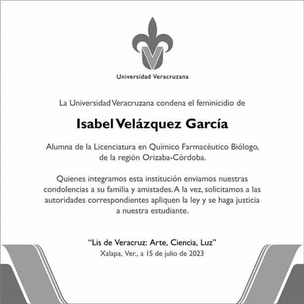 UV condena feminicidio de alumna Isabel Velázquez a manos de su exnovio