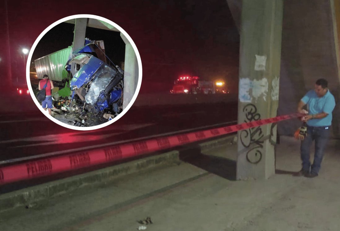 Cierran circulación en la Veracruz-Cardel por daño en puente tras ser impactado por tráiler