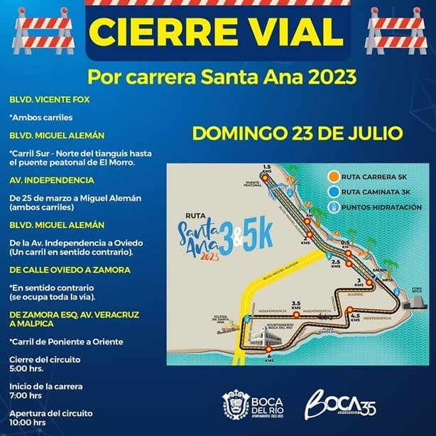 Hoy habrá cierre vial en Boca del Río por carrera deportiva de las Fiestas de Santa Ana 2023