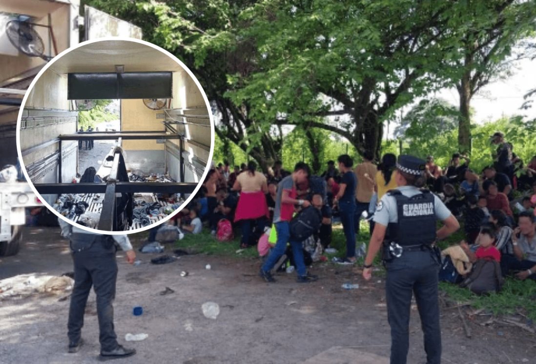 Rescatan a 148 migrantes hacinados en tractocamión en carretera de Veracruz