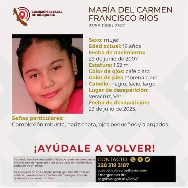 Buscan a María del Carmen de 16 años, desapareció en Veracruz