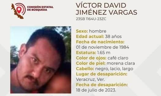 Víctor David Jiménez tiene una semana desaparecido en Veracruz