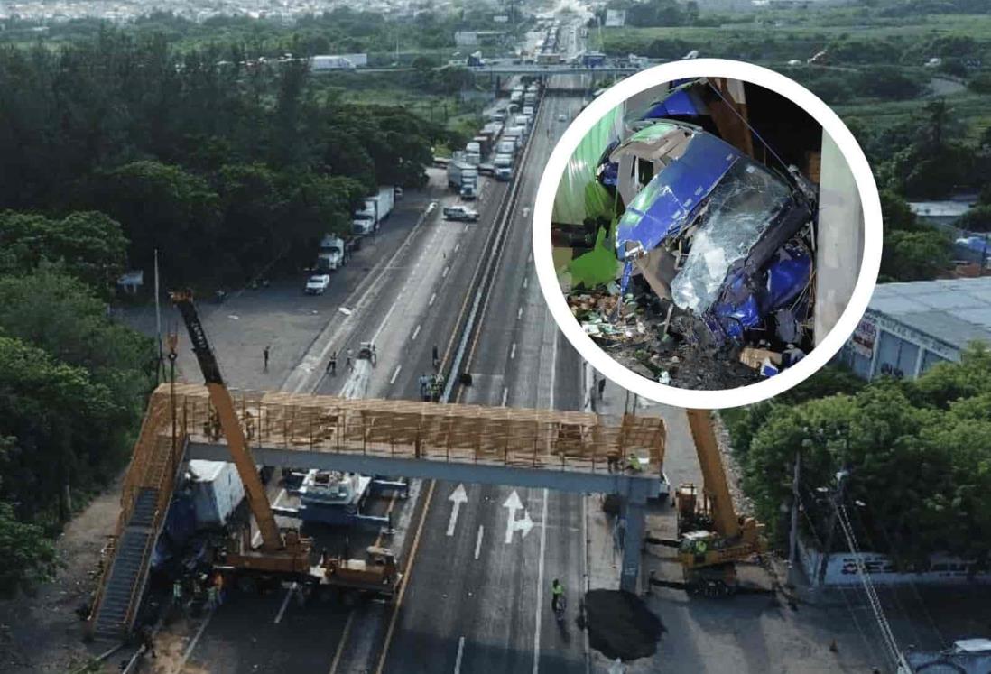 Sin fecha de rehabilitación de puente peatonal de la Veracruz-Cardel tras choque de tráiler