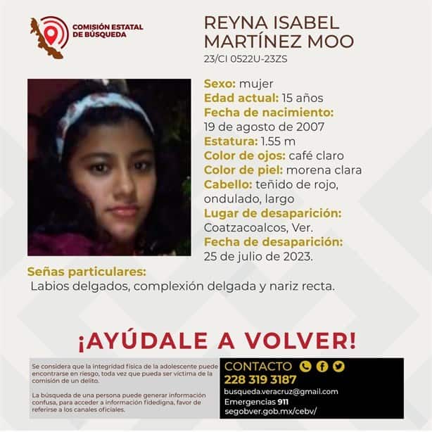 Reyna Isabel Martínez Moo de 15 años, se encuentra desaparecida en Coatzacoalcos