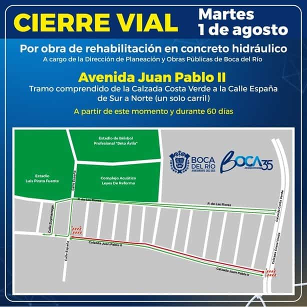 ¡Por 2 meses! Cierran esta avenida de Boca del Río por obra de concreto hidráulico