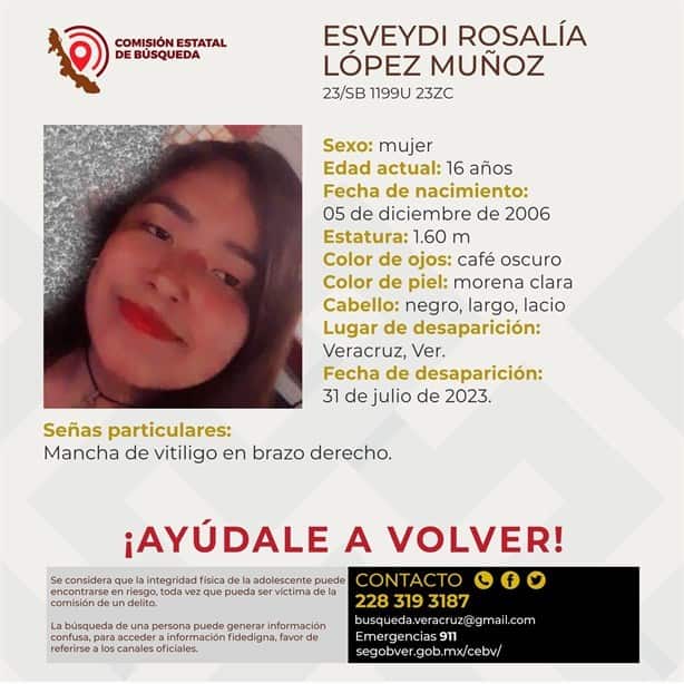 Esveydi Rosalía de 16 años desapareció en la ciudad de Veracruz; urge su localización