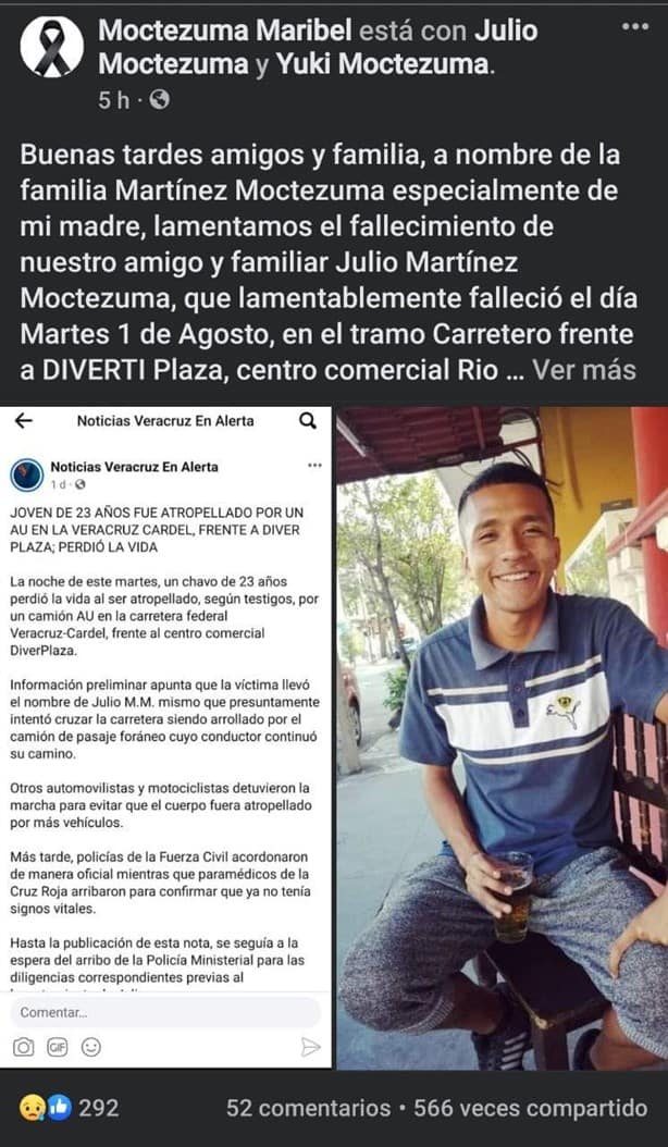 Piden apoyo para localizar autobús que atropelló y dio muerte a joven en la Veracruz-Cardel