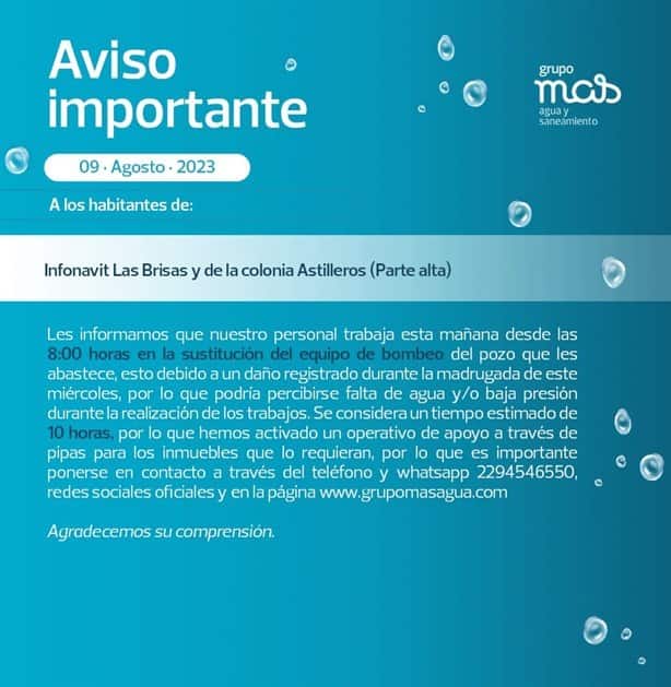 Sin agua en estas dos colonias de Veracruz por reparación de pozo