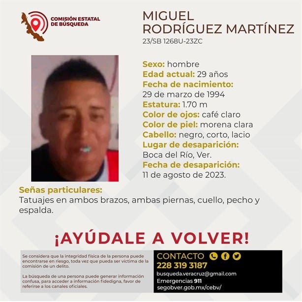 Buscan a Miguel Rodríguez, desaparecido en Boca del Río
