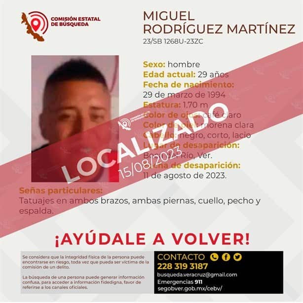 Localizan a Miguel Rodríguez en Boca del Río; tenía 4 días desaparecido