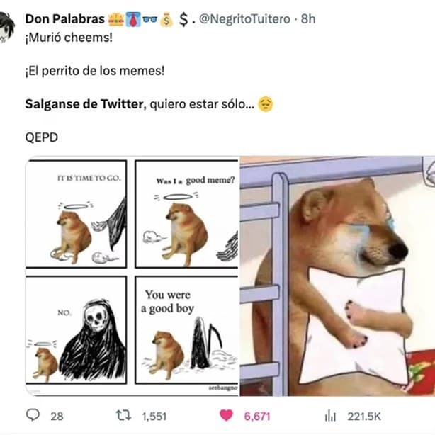 Internautas lamentan la muerte de Cheems y lo despiden con memes